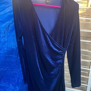SHEIN Deep Blue Velvet Long Sleeve Dress
